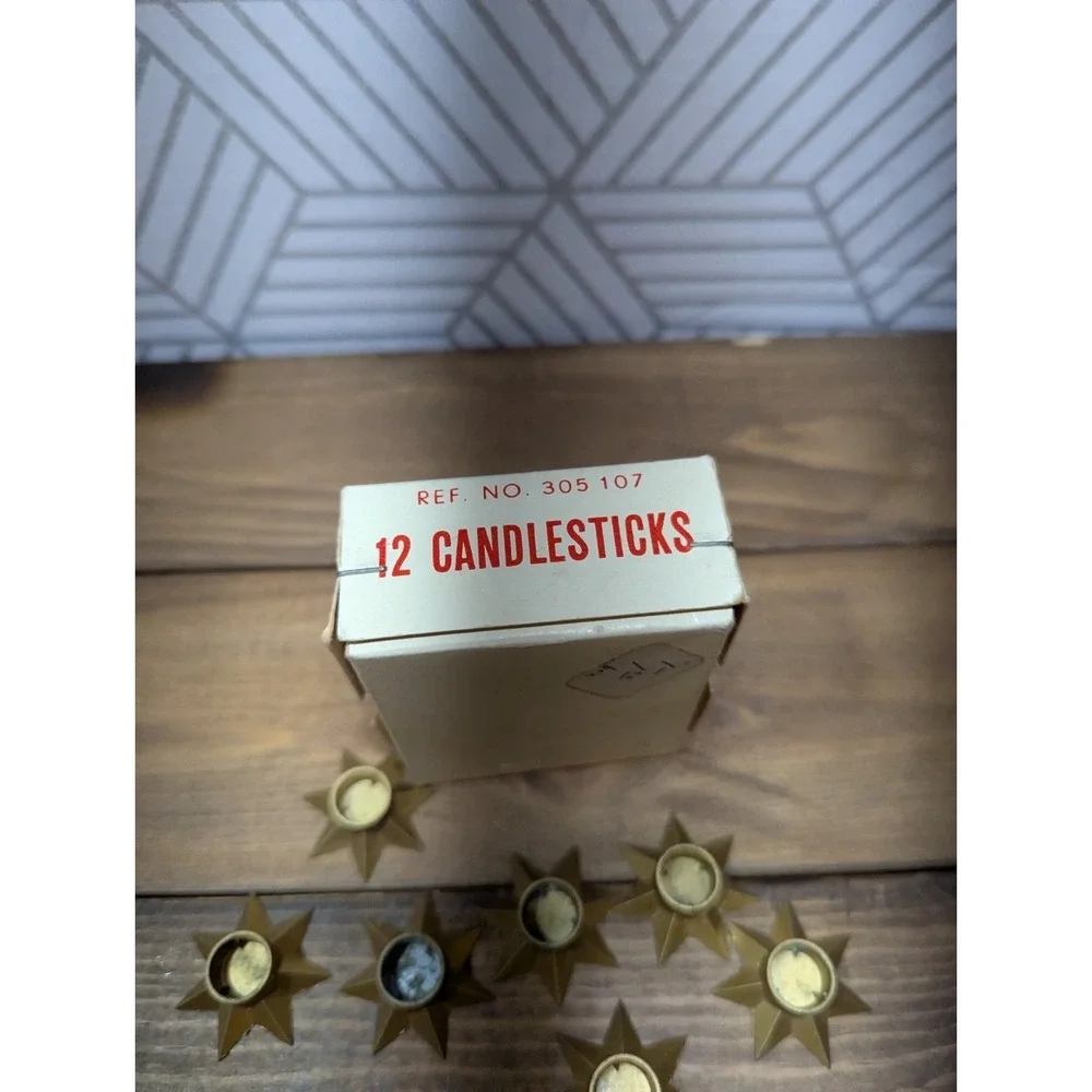 10 VTG Gold Star Metal Candle Stick Holders Made In Denmark/SWEDEN ~ 1.25" MINI - Picture 4 of 7